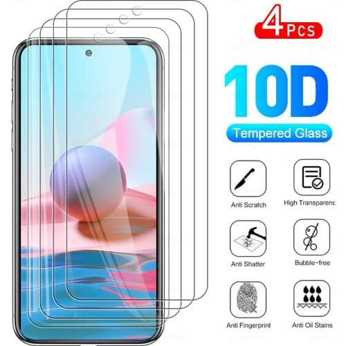4Pcs Full Cover Tempered Glass For Xiaomi Redmi Note 10 Glasses Protective Glass Film For Xiaomi Redmi Note 10 6.43" Protection