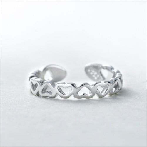 ZEMIOR 925 Sterling Silver Hollow Heart Finger Rings For Women Simple Adjustable Engagement Wedding Ring Romantic Jewelry