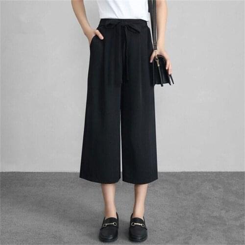 Womens Pants Large Size 7XL Fashion 2020 Summer Sweet Trousers With Sashes Casual Loose Straight Pants Temperament Girl Chiffon