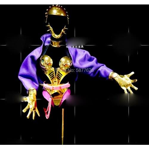 Women technology costume gold future armor sexy stage show nightclub party dance wear