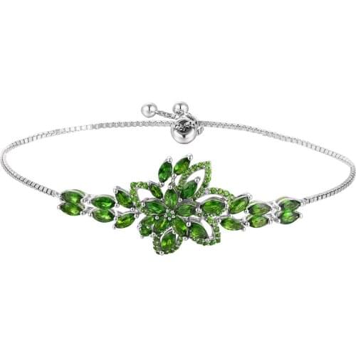 GZ ZONGFA Custom Jewelry Flower Natural Chrome Diopside Gem Handmade 925 Sterling Silver Bracelet Women