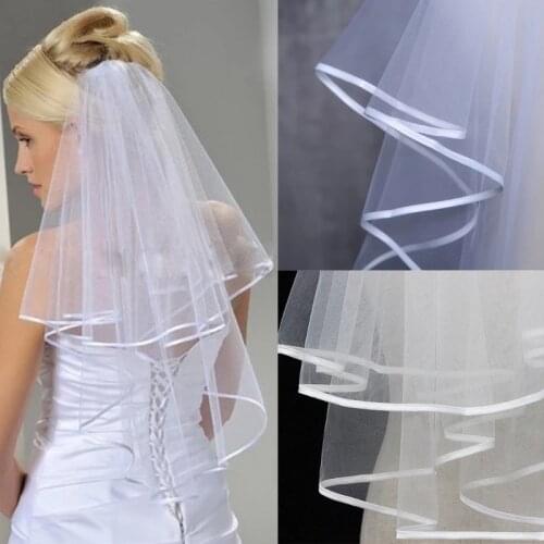 Women Wedding Dress Veil Two Layersf Tulle Rbbon Edge Bridal Veils Accessories 2022