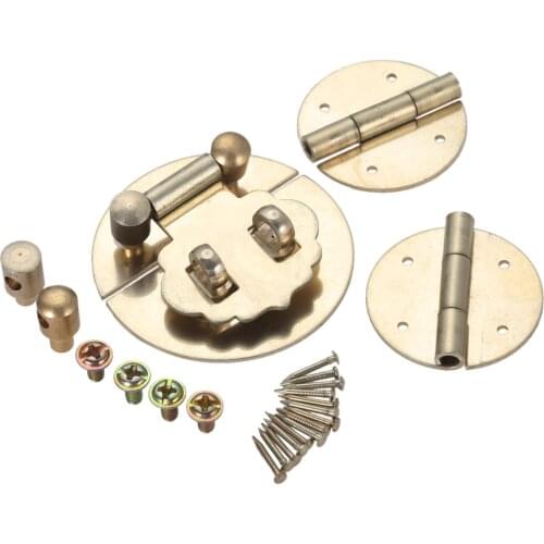 1Pc Brasss Hasps Latch Lock Clasp Buckle 45mm and 2Pcs Round Door Decorative Hinges 30mm for Cabinet Drawer Jewellery Wooden Box