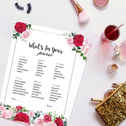 10pcs Romantic Pink Red Rose Flower Bridal Wedding Games Paper Cards Bride Wedding Games Party Cards Wedding Party Supplies