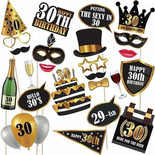 Chicinlife 24pcs/lot Happy 30 40 50 60th Birthday Photo booth props Birthday Anniversary Party Decoration photobooth props
