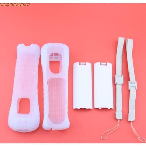 5sets 5pair 5color For WII / WII U Remote Controller Soft Silicone sleeve protective case + Battery cover + Strap Lanyard Buckle