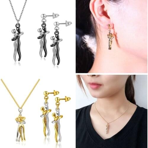 Abstract Lover Hug Drop Earrings Wicca Amulet Love Body Embrace Pendant Necklaces Jewelry Romantic Valentine Gift Women