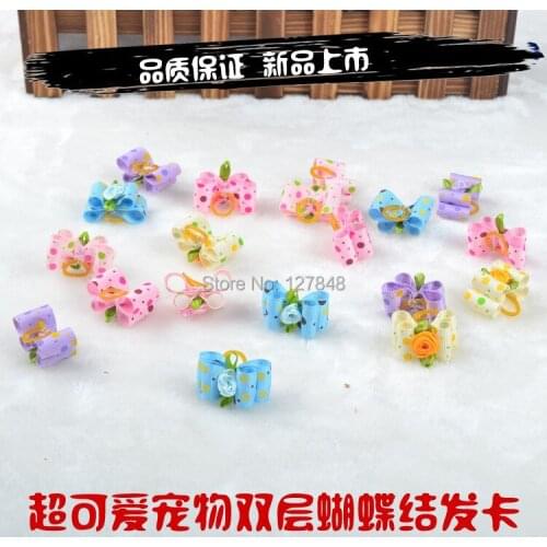 Pet accessories pet hair bow hairpin double mixed batch of wholesale pet supplies 50pc/lot