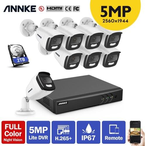 ANNKE Ultra HD 16CH DVR Security System with 8PCS 5MP Super HD True Full Color Night Vision Outdoor Indoor Security Camera Kit