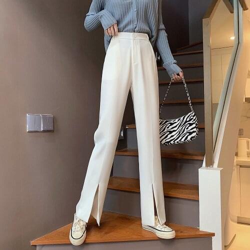 Large Size4XL Hem Split Suit Pants Women 2021 Spring And Summer High Waist Slim Straight Wide Leg Pants Drape Casual Trousers
