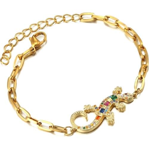 Fashion Chain Stainless Steel Bracelets Lady Gecko Zircon Bracelet Women Adjustable Bracelet Chain Best Jewelry Gift Pulseira