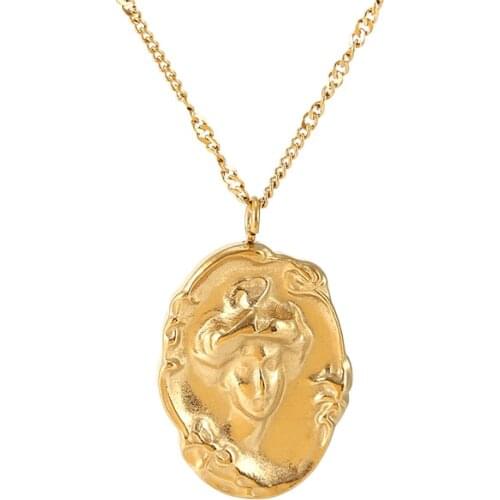 Stainless Steel Downtown Portrait Casting Necklace Pendant For Women Clavicle Chain Gold Minimalist Design Accessories Jewellery