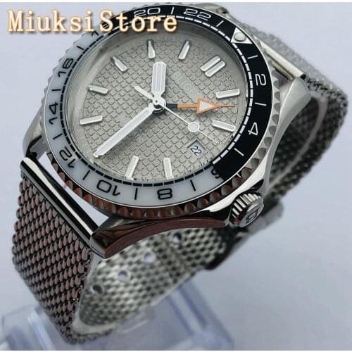 Bliger 41mm silver case sapphire glass ceramic bezel gray dial luminous waterproof stainless steel mens top GMT automatic watch