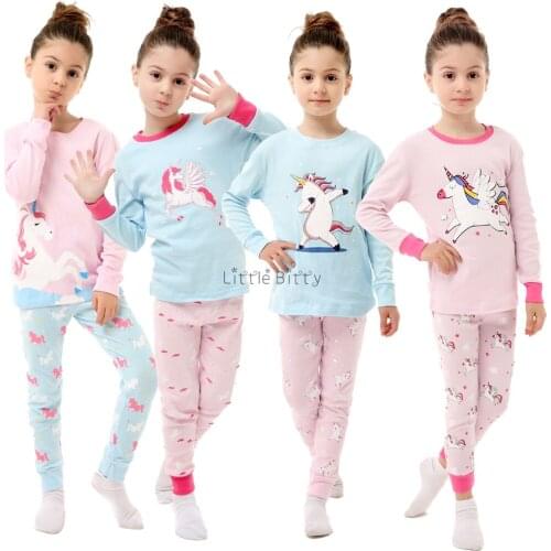 Spring Autumn Full Sleeve Cotton Girls Unicorn Pajamas Children Animal Cartoon Christmas Pajamas for 2-8Years Homewear Sleepwear