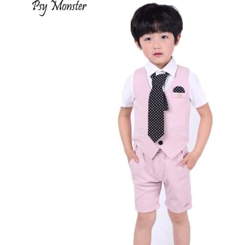Children Brand Flower Boys Suits Kids Blazer Boys Formal Suit Birthday Party Dress Weddings Boys Clothes Set Vest Pants Tie F99
