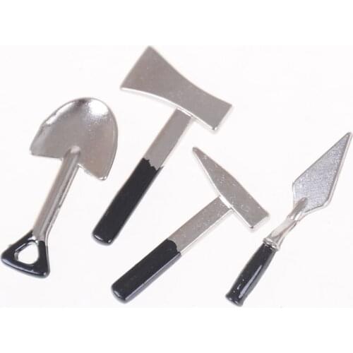 Children baby gift Toy mini Furniture Miniature rement 1:12 Doll House Doll accessories Metal ax shovel tools 4pcs/set