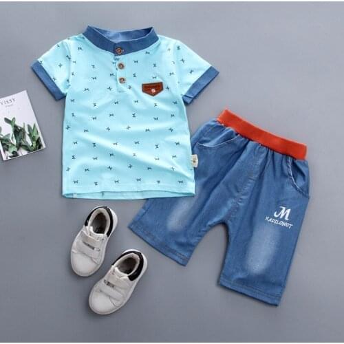 Hot Sale Summer Boys Clothing Sets Children Boys Clothes Kids Fashion T-shit+denim Shorts 2pcs Suits Cotton Tracksuits