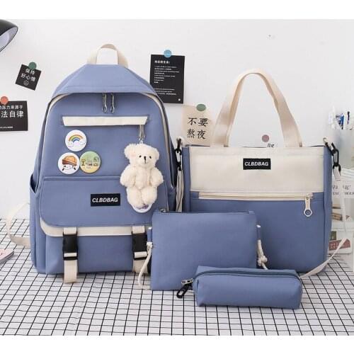 4Pcs/set Canvas Backpacks Women School Bags for Teenage Girls High Quality Bookbags Students Travel Backpacks Female