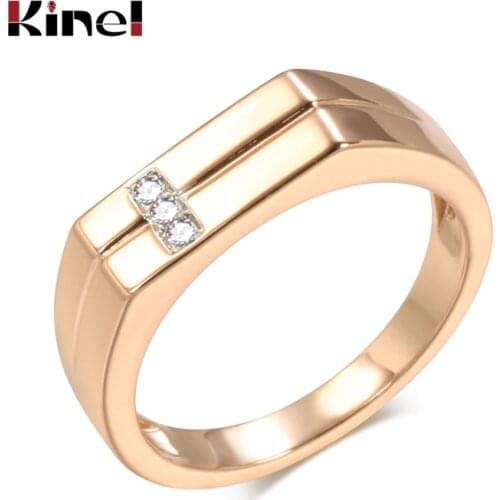 Kinel Hot Men Cool Smooth Rings 585 Rose Gold Big Size Natural Zircon Party Ring For Women Ethnic Wedding Jewelry Fashion 2021