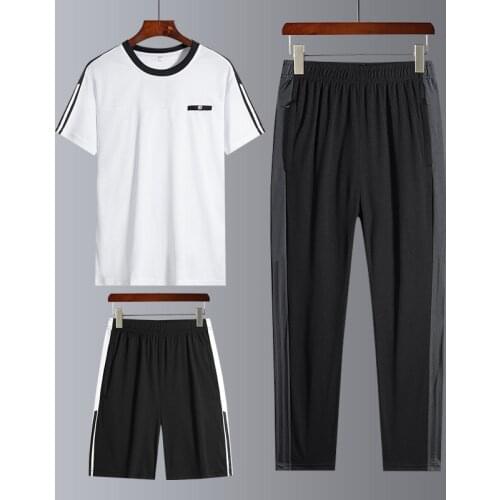 2021 New Casual Running Summer Short Sleeve Pants Three Piece Suit Mens Trend Suit Quick Drying Sportswear Casual Mens Set