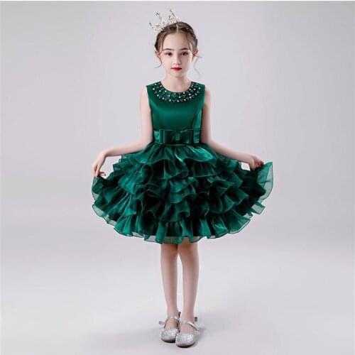 Summer Princess Dress Fashion Beaded Sleeveless Dress Multilayer Mesh Pompon Kids Dresses For Girls 2 3 4 5 6 7 8 Years 2020