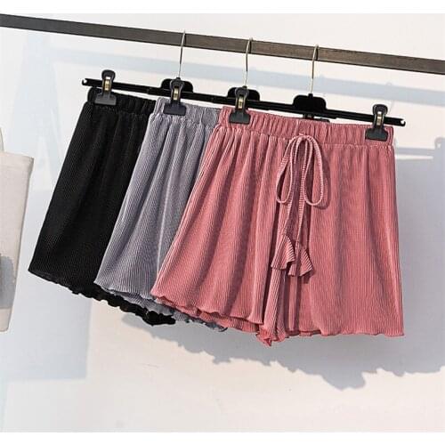 Summer Vintage Loose Shorts New Fashion Women High Waist Ice Silk Short Pants Plus Size M-6XL 7XL Gray Rose Black