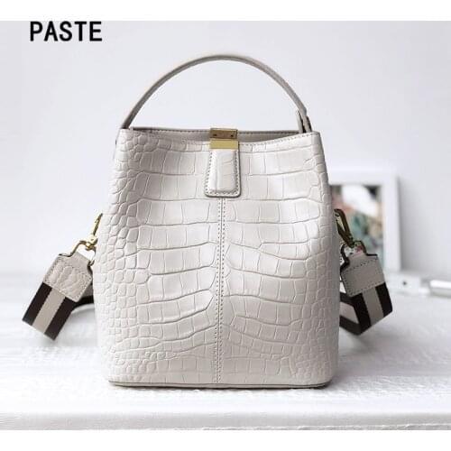 Fashion Genuine leather handbag,crocodile pattern shoulder bag womens style designer classic top layer cowhide bucket bag