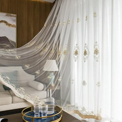 Fashion Simple European Yarn Curtains Villa Bedroom Living Room Embroidered Curtains