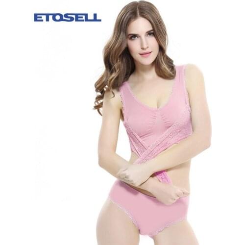 Bra Set for Women Lace Solid Color Cross Side Buckle Wireless Plus Size Women Sleep Sports Bra+Panties