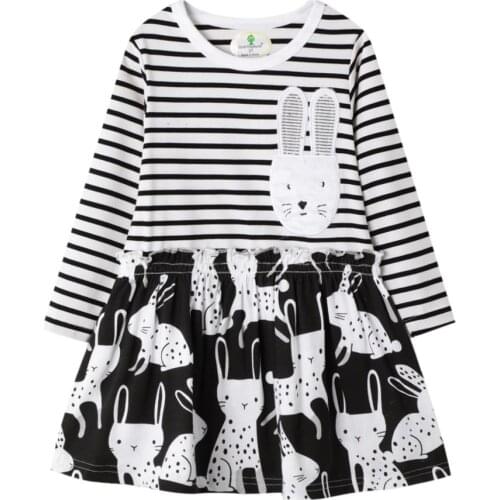 New Autumn Spring Animals Girls Dress Stripe Costume Fashion Kids Long Sleeve Dresses