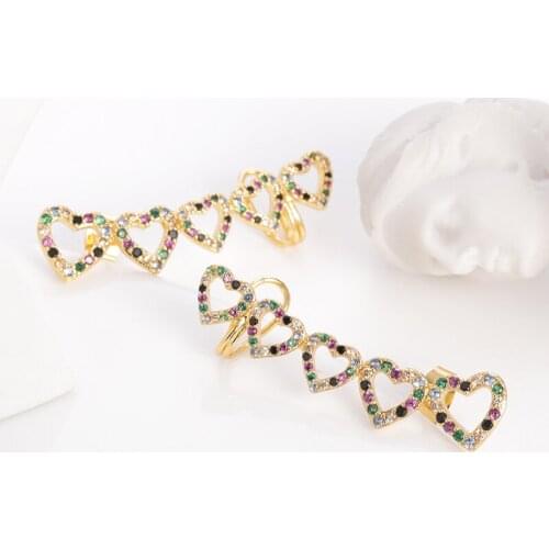 New Heart Colored zircon Rhinestone Ear Bone Clip Shaped Womens Love Earrings Creative Statement Fashion Jewelry Accessories