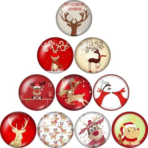 New Merry Christmas Lovely Elk 10pcs 12mm/16mm/18mm/25mm Round photo glass cabochon demo flat back Making findings ZB0586