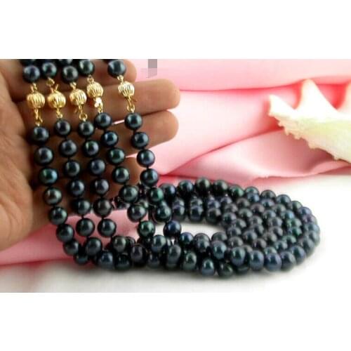Charming wholesale 17" 5item 10mm round black FW pearl necklace