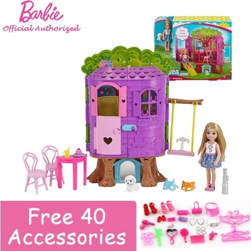 Original Barbie Club Chelsea Treehouse Dolls Toy Mini Barbie Multi-function Pretend Toys Boneca For Christmas Gift