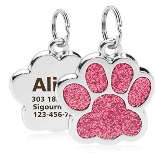 Personalized Dog Cat Tags Engraved Cat Dog Puppy Pet ID Name Collar Tag Pendant Pet Accessories Paw Glitter Pendant