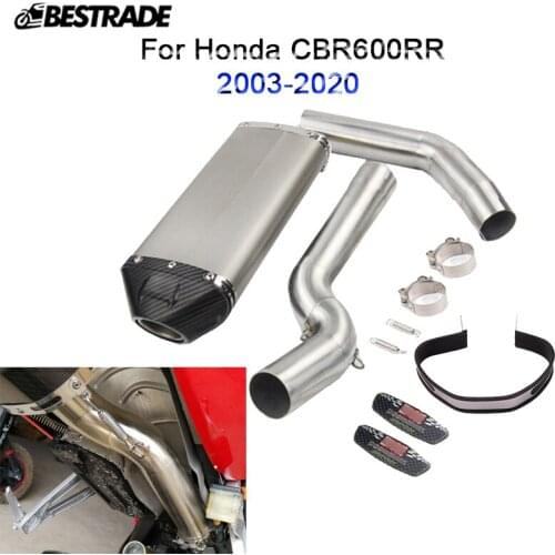 Motorcycle Full Exhaust System 51mm Muffler Pipe Front Mid Link Connect Tube For Honda CBR600RR 2003-2020 Stainless Steel Carbon