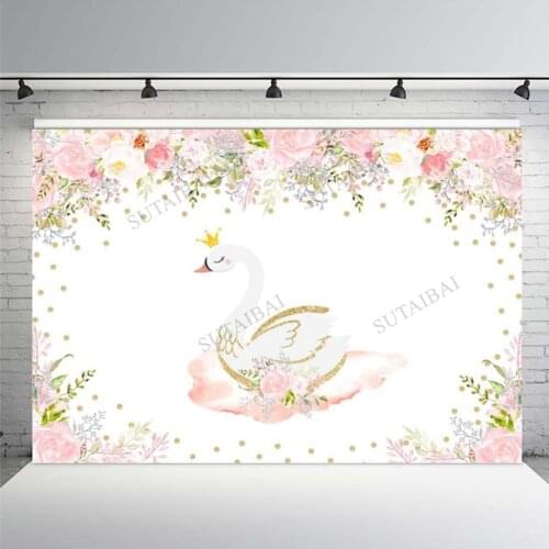 Swan Princess Floral Backdrop Girls Cartoon Birthday Party Baby Shower Photo Background Decor Banner Booth Photography Studio