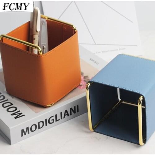 Nordic leather simple pen holder office creative remote control female dressing table net red desktop storage box decoration