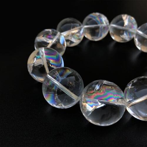 Rainbow white quartz Himalaya Quartz round 8/10/12/14/16/18/20mm AA+ bracelet 7.5inch FPPJ wholesale beads nature
