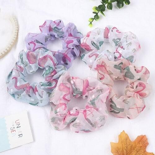 Flamingo Scrunchie Women Girls Hair Rubber Bands Elastic Gum For Chiffon Cherry Ponytail Holder Lady Summer Hair Accessories