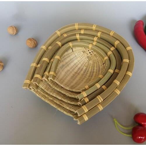 Handmade Drying Bamboo Storage Basket Hand Woven Bamboo Basket Fruit Vegetable Sieve Tray Kitchen Storage Container