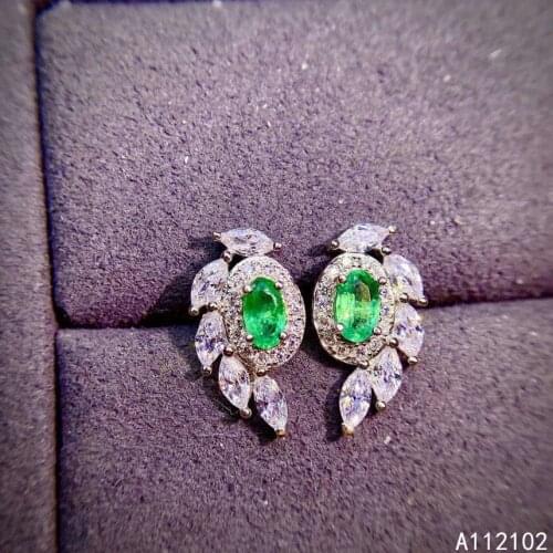 KJJEAXCMY 925 sterling silver inlaid natural emerald earrings new fashion ladies ear stud support test hot selling