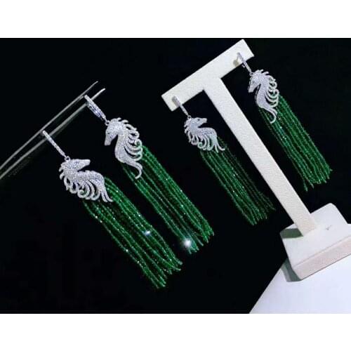 Hot sell natural multi color glass earrings micro inlay zircon sea horse accessories earrings fashion jewelry