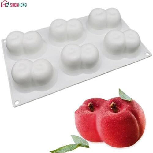 SHENHONG Double Cherry Silicone Cake Mold For Baking Peach Pastry Mould Dessert Fruit Mousse Pan Bakeware Chocolates Moule