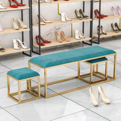 Nordic minimalist wrought iron light luxury shoe replacement stool shoe stool entrance clothing store sofa stool shoe store tryi
