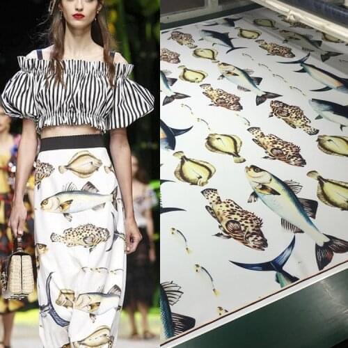 2018 top digital printing small fish fashion fabric skirt shirt diy printing cloth factory direct sales can be customized