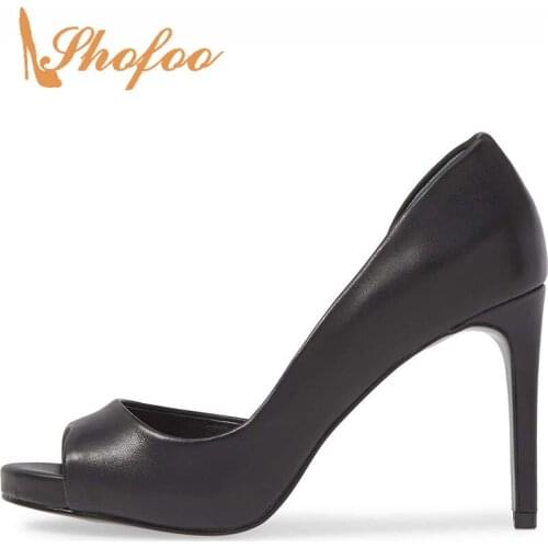Basic Casual Stilettos Pumps Ladies Woman Black Solid Adult Spring/Autumn Peep Toe Super High Thin Heels Novelty Big Size 12 16