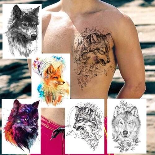Creative Geometric Wolf Temporary Tattoos Fake Flower Dreamcatcher Planets Tatoo Sticker Adults Fashion Body Art Tatoo For Show