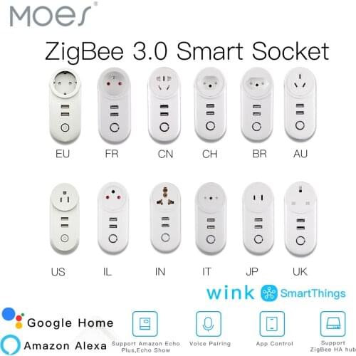 ZigBee 3.0 Smart Socket Plug with 2 USB Interface Remote Voice Control Work with SmartThings Wink Echo Plus and Most Zigbee Hub