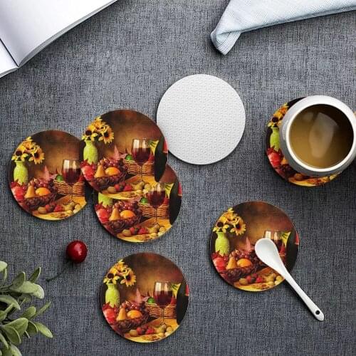 Upetstory 6pcs Vintage Wine Ceramic Coasters for Drinks Absorbent Round Coffee Tea Cup Mug Pads Custom Kitchen Placemat